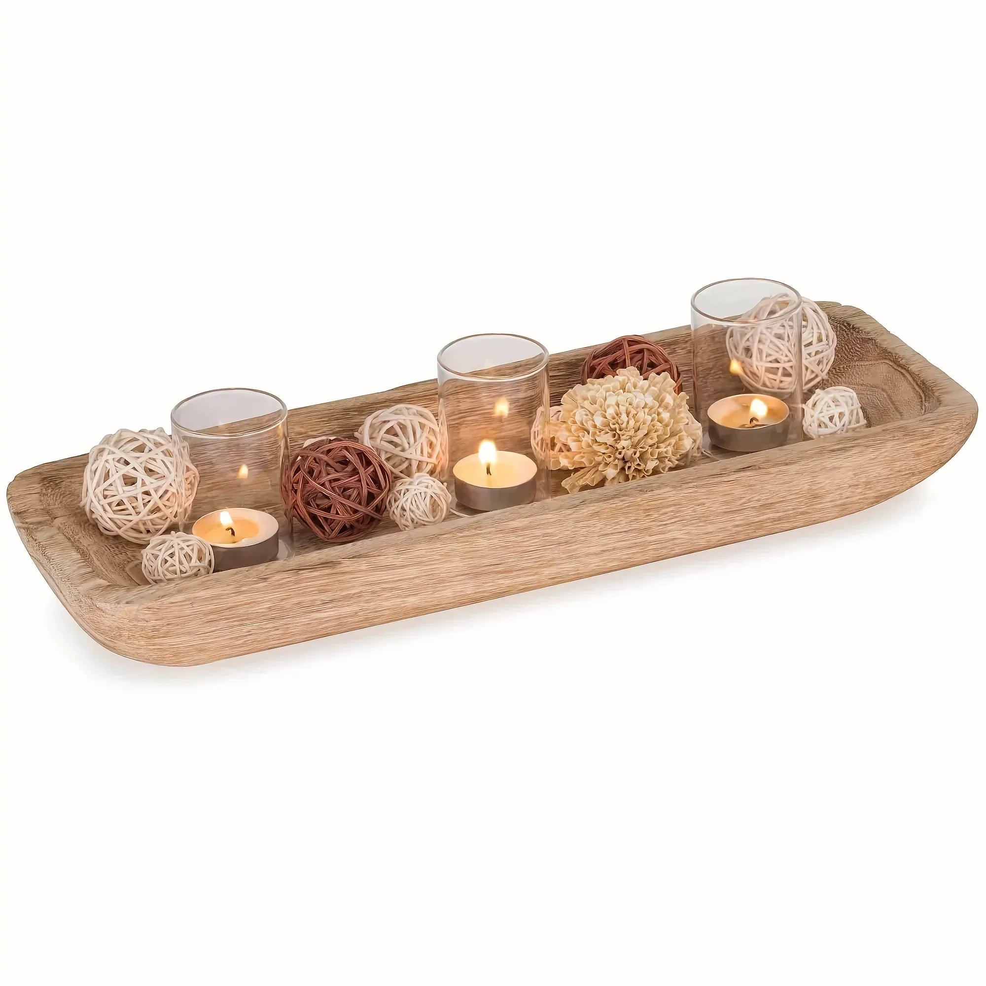 16 Inch Rustic Vintage Artificial Wood Serving Tray - Solid Wood Rectangular Bowl for Holiday Dining... - House Of Avana