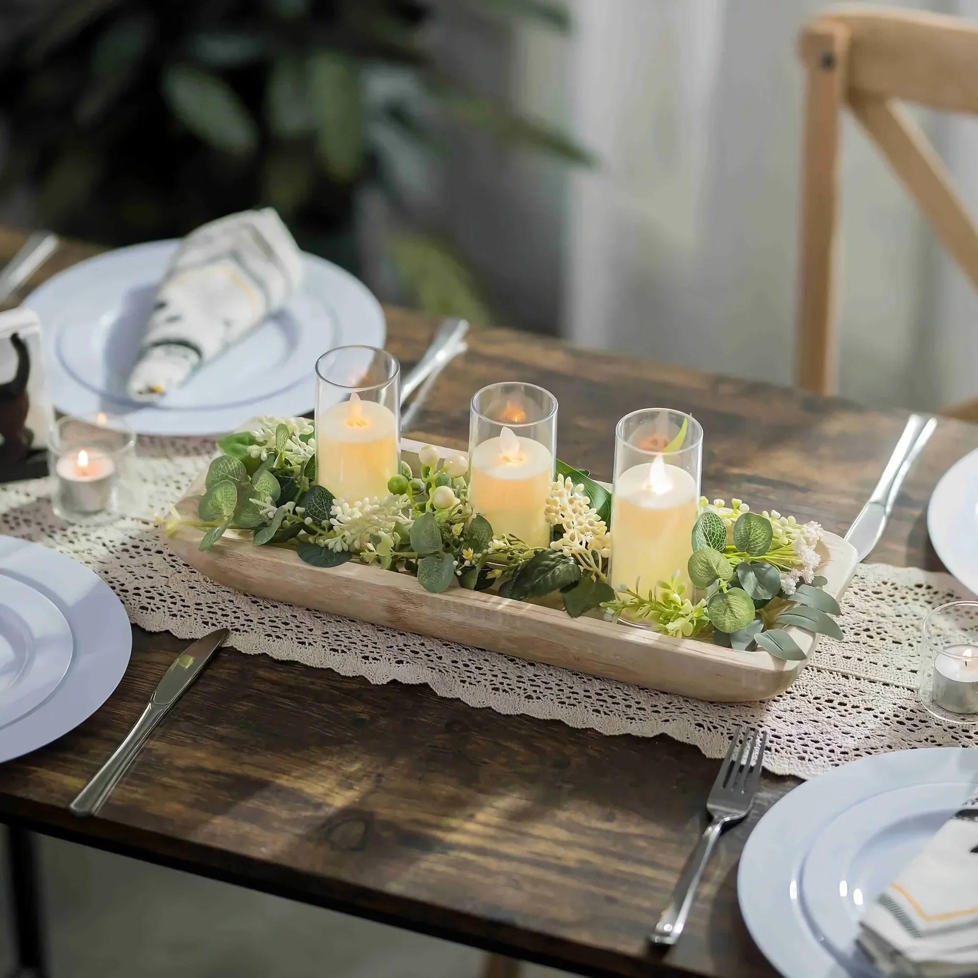 16 Inch Rustic Vintage Artificial Wood Serving Tray - Solid Wood Rectangular Bowl for Holiday Dining... - House Of Avana