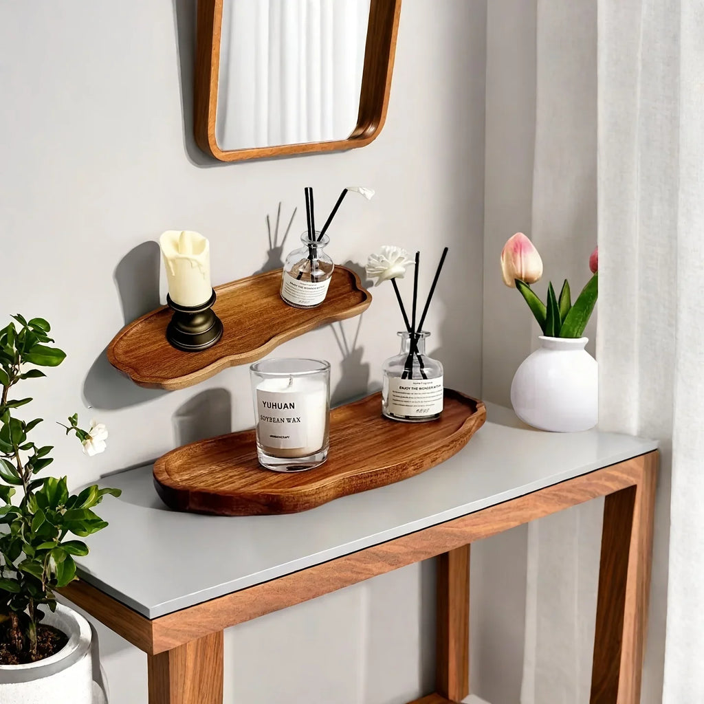 Bathroom Sink Tray, /s/s Cloud, Rainbow Arc Wooden Storage Tray, Acacia Wood Aromatherapy Candle Tray,... - House Of Avana