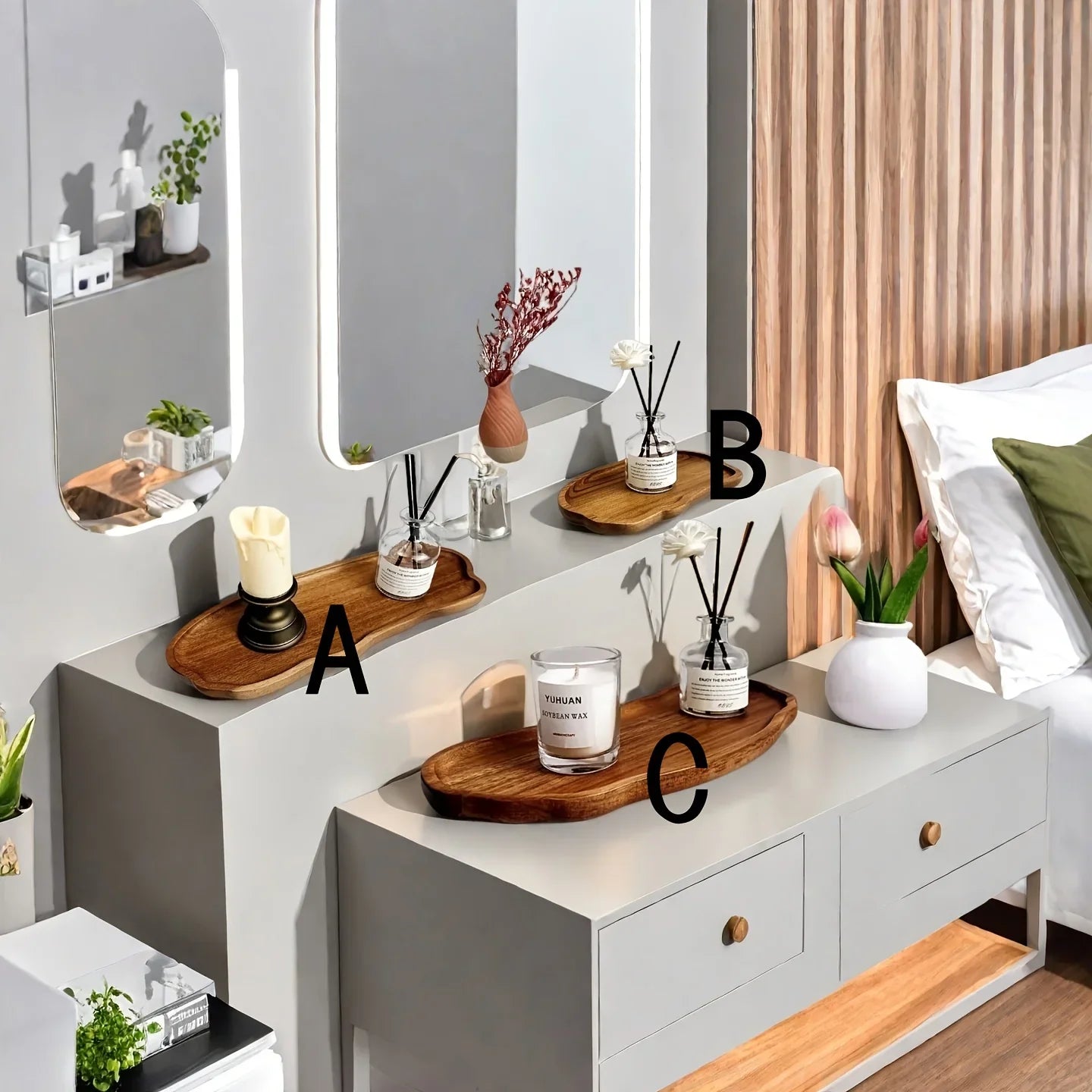 Bathroom Sink Tray, /s/s Cloud, Rainbow Arc Wooden Storage Tray, Acacia Wood Aromatherapy Candle Tray,... - House Of Avana