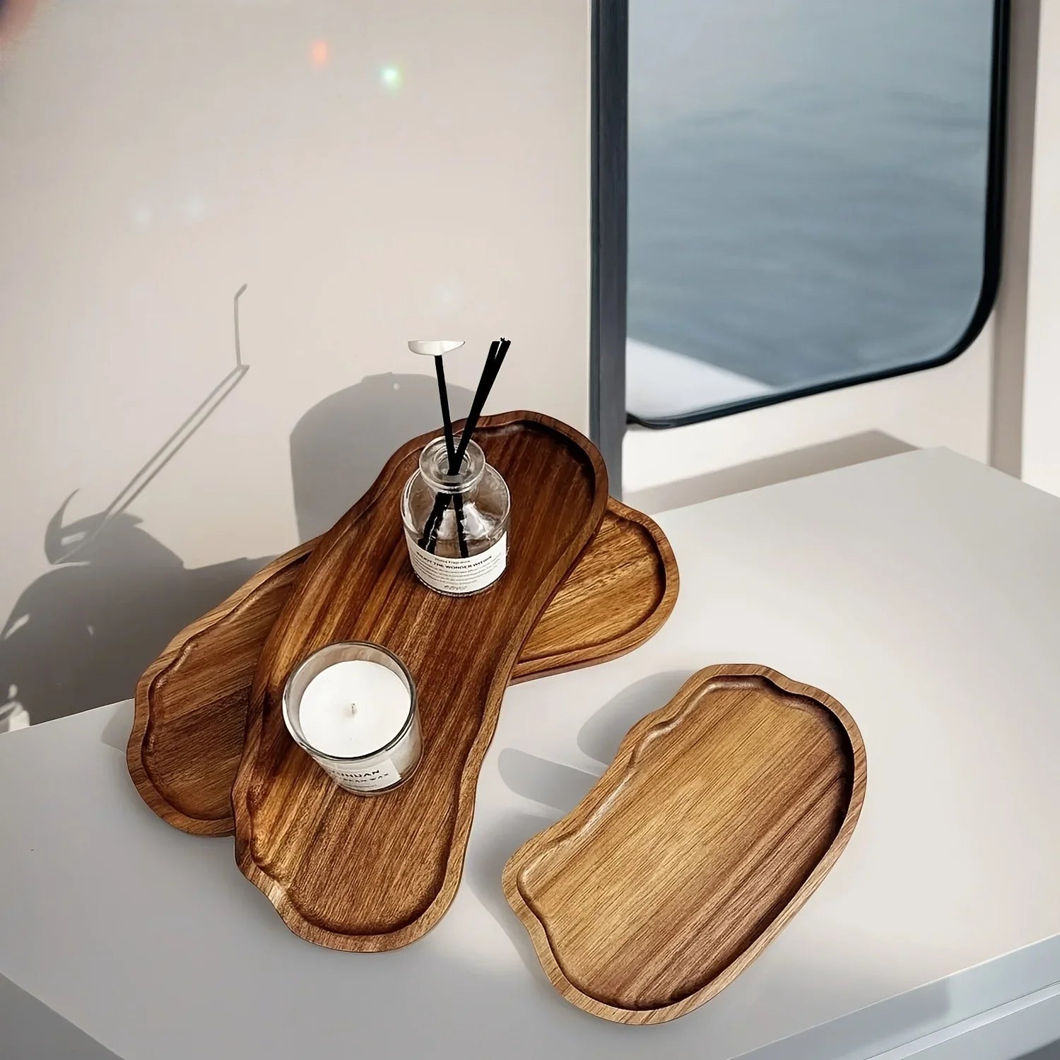 Bathroom Sink Tray, /s/s Cloud, Rainbow Arc Wooden Storage Tray, Acacia Wood Aromatherapy Candle Tray,... - House Of Avana