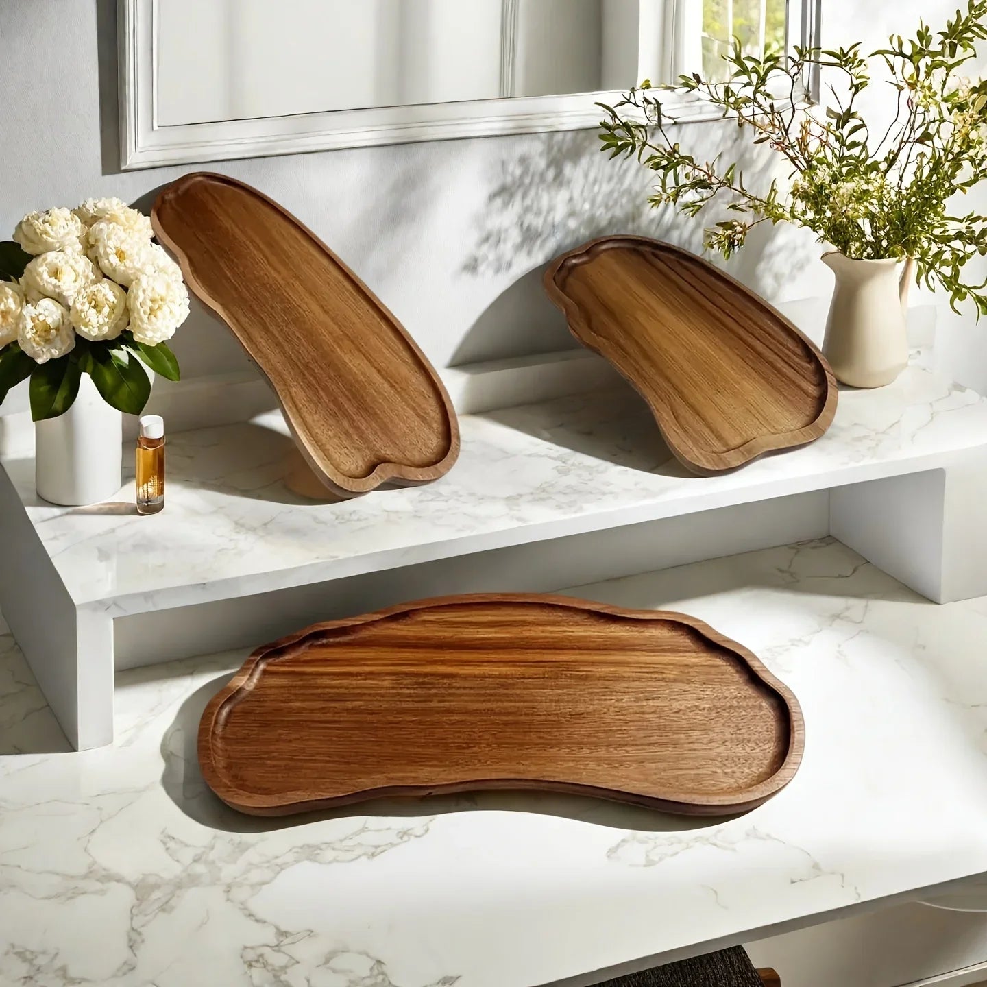 Bathroom Sink Tray, /s/s Cloud, Rainbow Arc Wooden Storage Tray, Acacia Wood Aromatherapy Candle Tray,... - House Of Avana