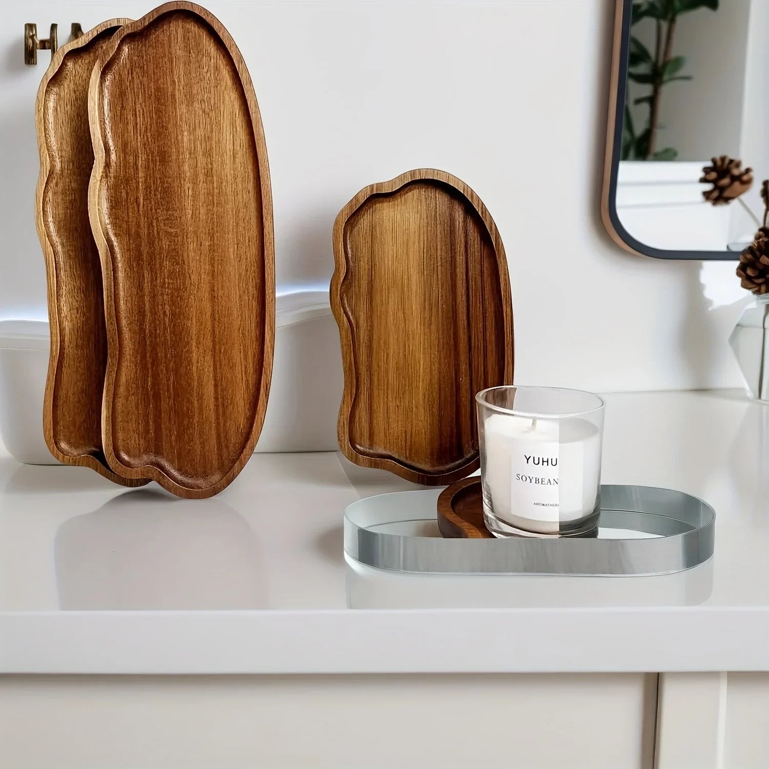 Bathroom Sink Tray, /s/s Cloud, Rainbow Arc Wooden Storage Tray, Acacia Wood Aromatherapy Candle Tray,... - House Of Avana