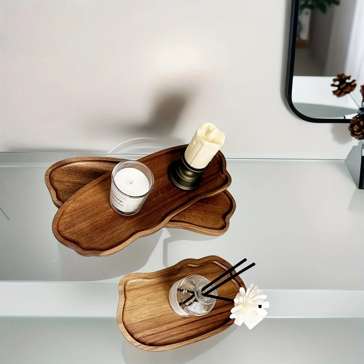 Bathroom Sink Tray, /s/s Cloud, Rainbow Arc Wooden Storage Tray, Acacia Wood Aromatherapy Candle Tray,... - House Of Avana