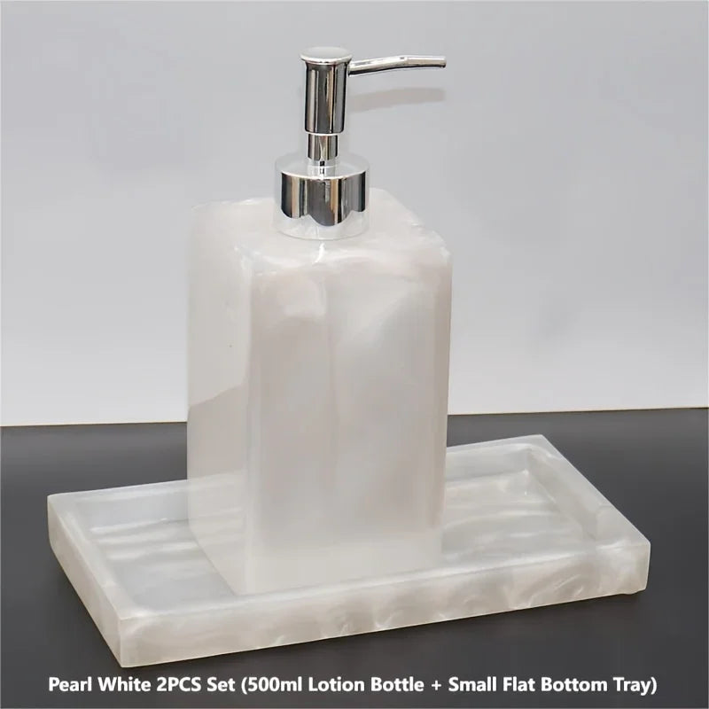 S Bathroom Accessory Set, Marble Look, 500ml Soap Dispenser with Matching Tray, Elegant Countertop... - House Of Avana