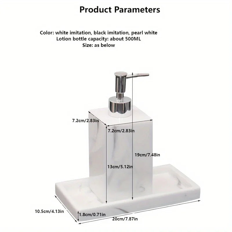 S Bathroom Accessory Set, Marble Look, 500ml Soap Dispenser with Matching Tray, Elegant Countertop... - House Of Avana