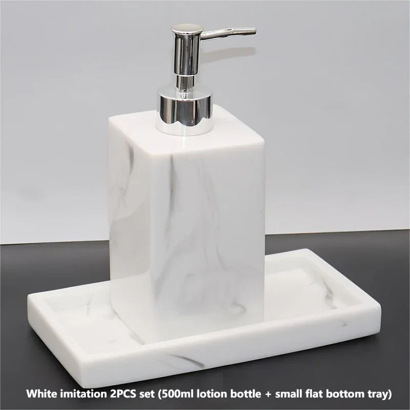 S Bathroom Accessory Set, Marble Look, 500ml Soap Dispenser with Matching Tray, Elegant Countertop... - House Of Avana