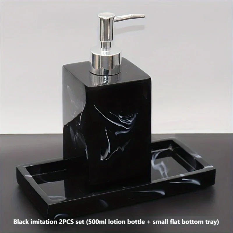 S Bathroom Accessory Set, Marble Look, 500ml Soap Dispenser with Matching Tray, Elegant Countertop... - House Of Avana