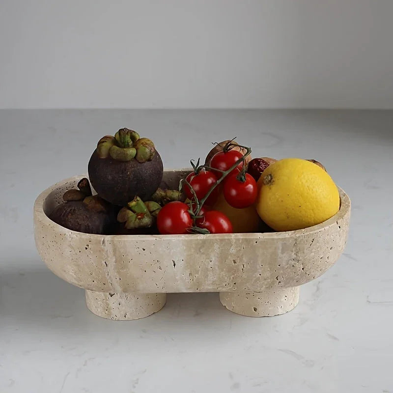 Elegant Bohemian Style Stone Serving Tray with Walnuts - Natural Stone Multi-functional Fruit and... - House Of Avana