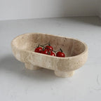 Elegant Bohemian Style Stone Serving Tray with Walnuts - Natural Stone Multi-functional Fruit and... - House Of Avana