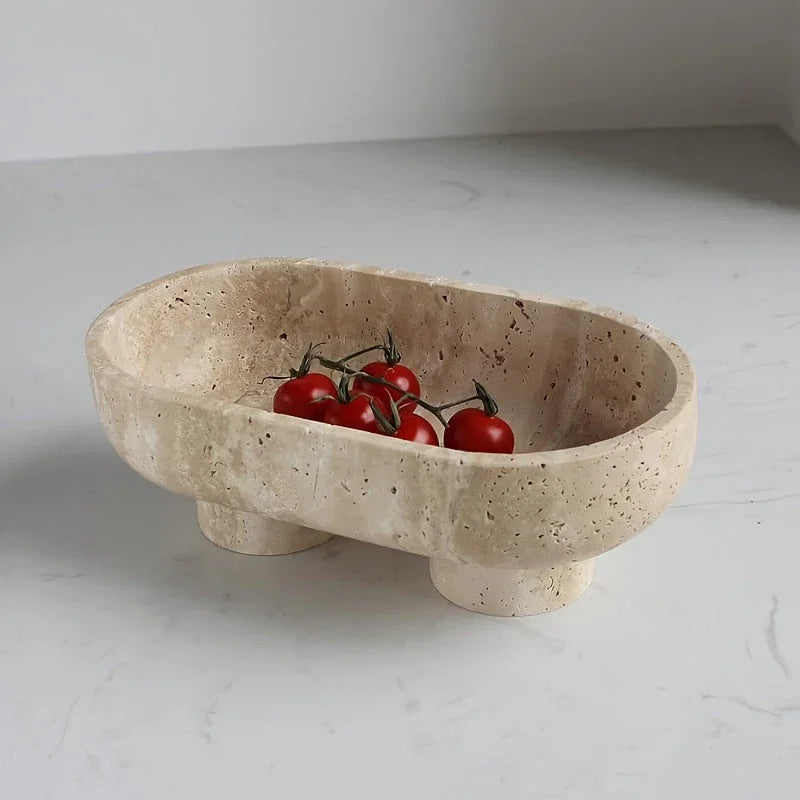 Elegant Bohemian Style Stone Serving Tray with Walnuts - Natural Stone Multi-functional Fruit and... - House Of Avana