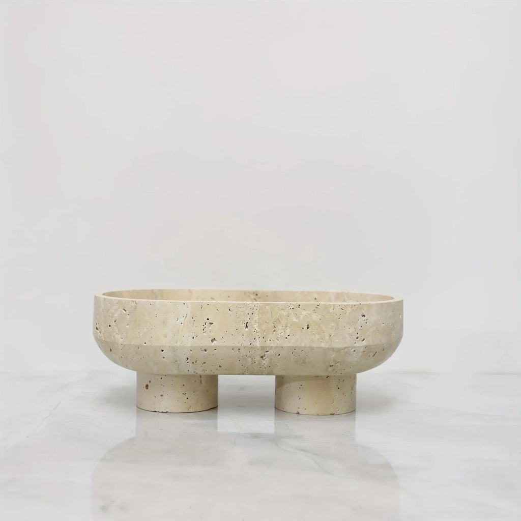 Elegant Bohemian Style Stone Serving Tray with Walnuts - Natural Stone Multi-functional Fruit and... - House Of Avana