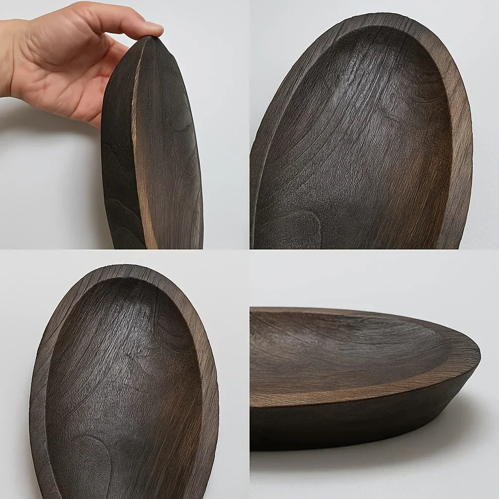 Solid Wood Oval Tea Tray - Vintage Rustic Decorative Serving Tray for Tea Ceremonies, Home Decor, Living... - House Of Avana