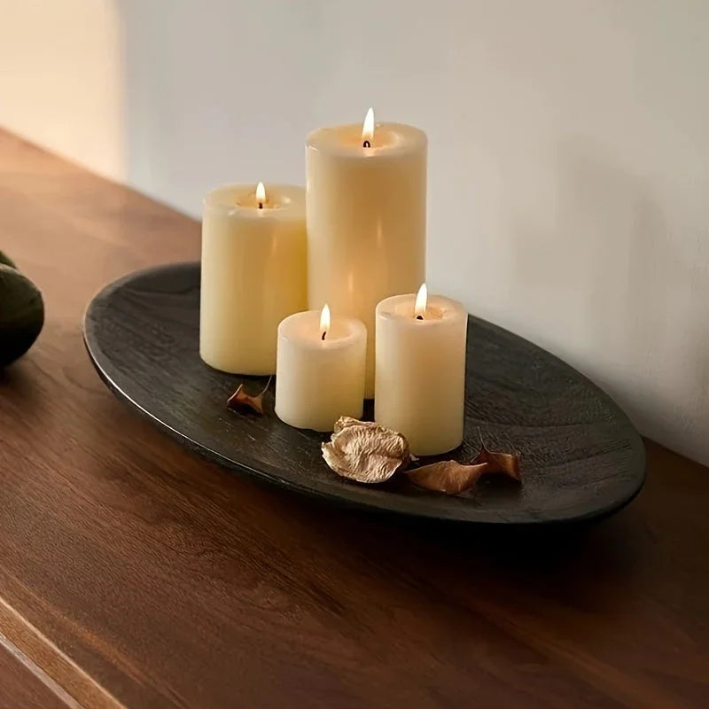 Solid Wood Oval Tea Tray - Vintage Rustic Decorative Serving Tray for Tea Ceremonies, Home Decor, Living... - House Of Avana