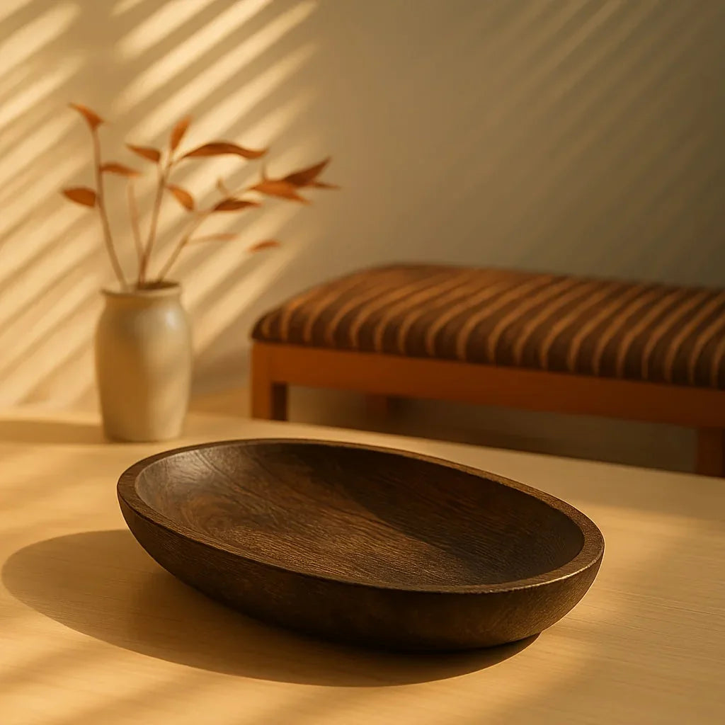 Solid Wood Oval Tea Tray - Vintage Rustic Decorative Serving Tray for Tea Ceremonies, Home Decor, Living... - House Of Avana