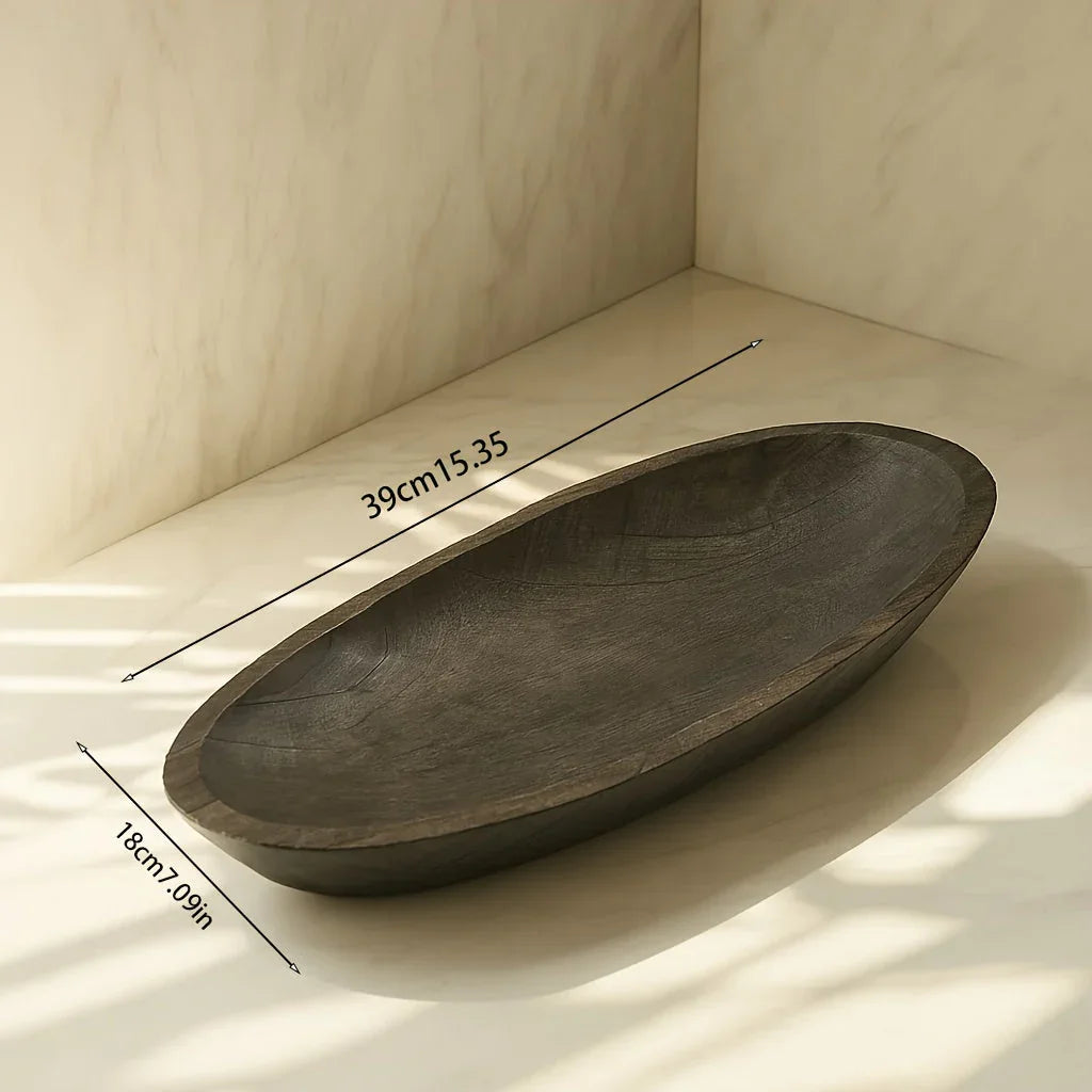 Solid Wood Oval Tea Tray - Vintage Rustic Decorative Serving Tray for Tea Ceremonies, Home Decor, Living... - House Of Avana