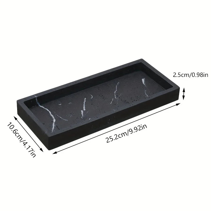 Light Luxury Artificial Stone Bathroom Decorative Tray, 25.2×10.64cm Rectangular Marble Texture Storage Tray, Bathroom Trays House Of Avana