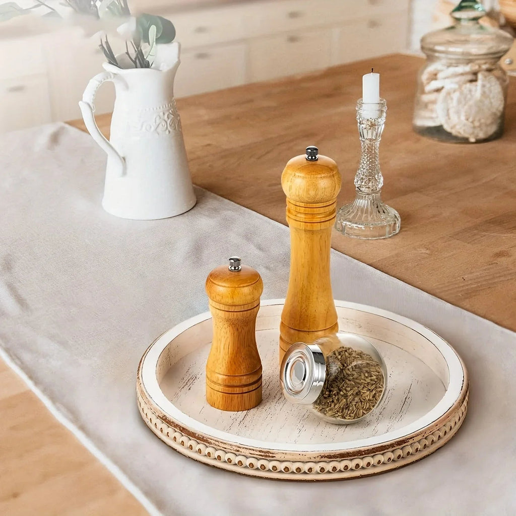 Tray - Decorative Wood White Round, lifestyle image - House Of Avana [[SKU:HOA-TRY-006]]