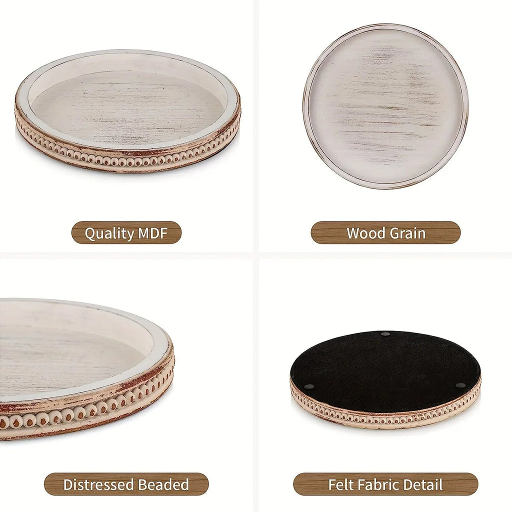 Tray - Decorative Wood White Round, top view - House Of Avana [[SKU:HOA-TRY-006]]
