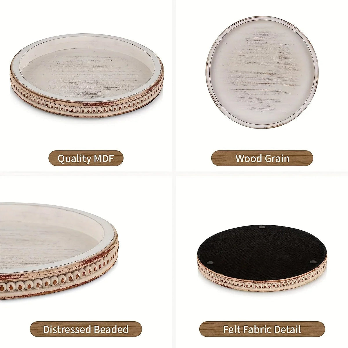 Tray - Decorative Wood White Round, top view - House Of Avana [[SKU:HOA-TRY-006]]