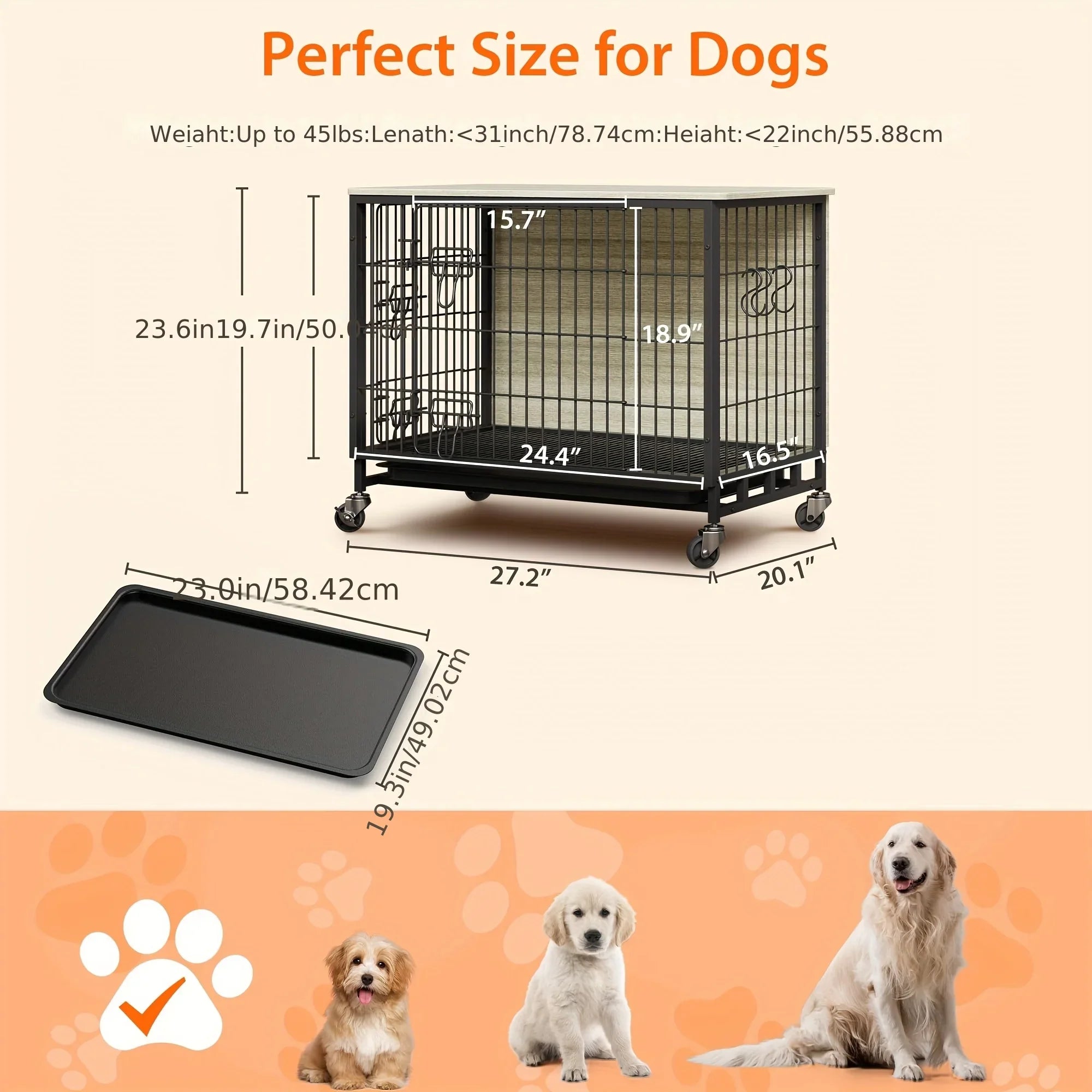 27.2” Heavy-duty Wooden-like Dog Crate Furniture House with Removable Lockable Wheels/non-slip Feet,... - House Of Avana