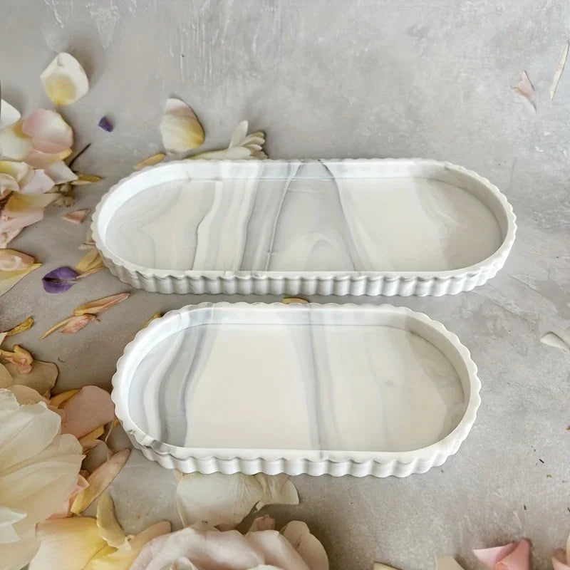 S Bathroom Vanity Tray, 19.81cm and 29.97cm Marble Pattern Bathroom Trays for Counter, Perfume Key... - House Of Avana