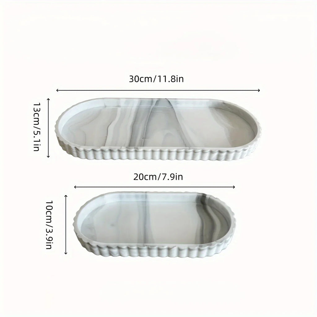 S Bathroom Vanity Tray, 19.81cm and 29.97cm Marble Pattern Bathroom Trays for Counter, Perfume Key... - House Of Avana
