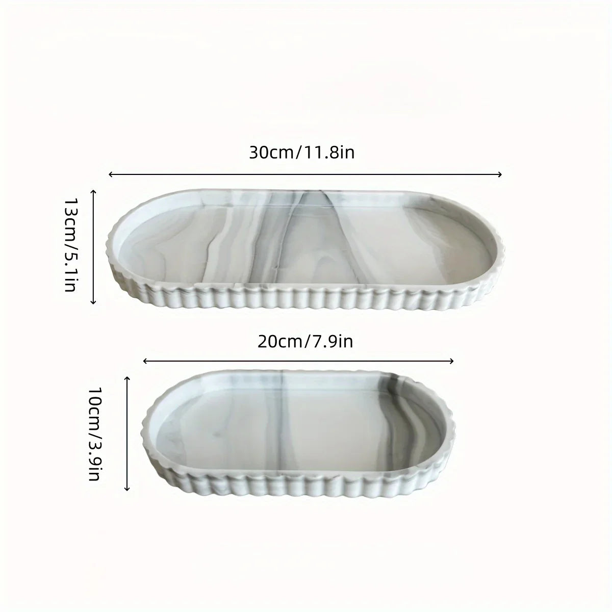 S Bathroom Vanity Tray, 19.81cm and 29.97cm Marble Pattern Bathroom Trays for Counter, Perfume Key... - House Of Avana