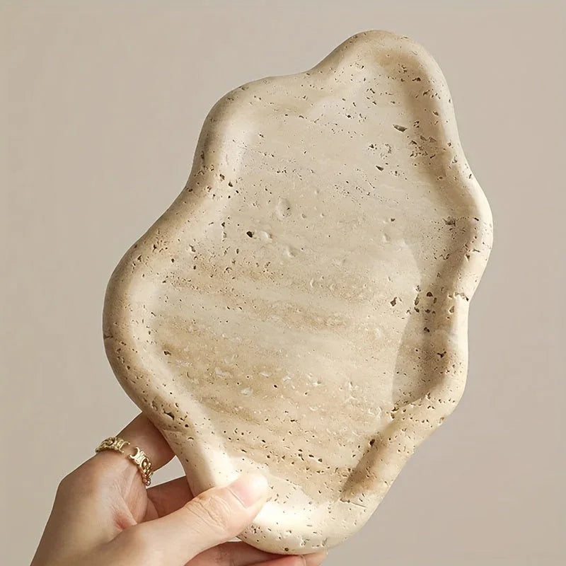 Marble Jewelry and Cosmetic Display Tray with Cloud Design, angled view - House Of Avana