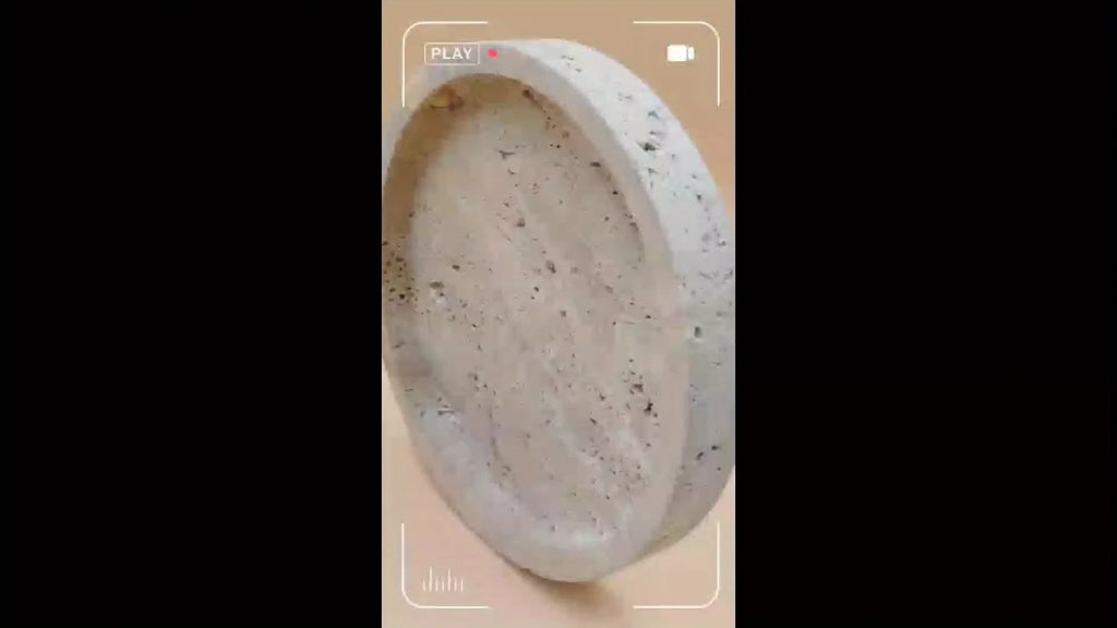 Tray - Natural Yellow Marble Round, angled view - House Of Avana