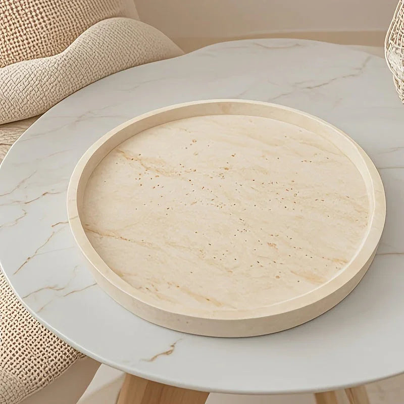 Tray - Natural Yellow Marble Round, close-up view - House Of Avana