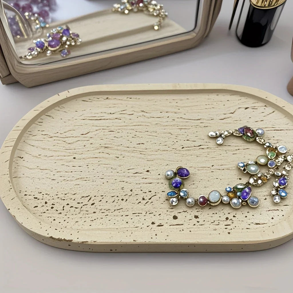 Tray - Natural Yellow Marble Round, texture detail - House Of Avana