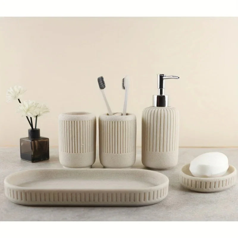 Bathroom Accessories Set - S Bathroom Accessory Set, Toothbrush Holders Set, Soap Dispenser, Tray,... - House Of Avana