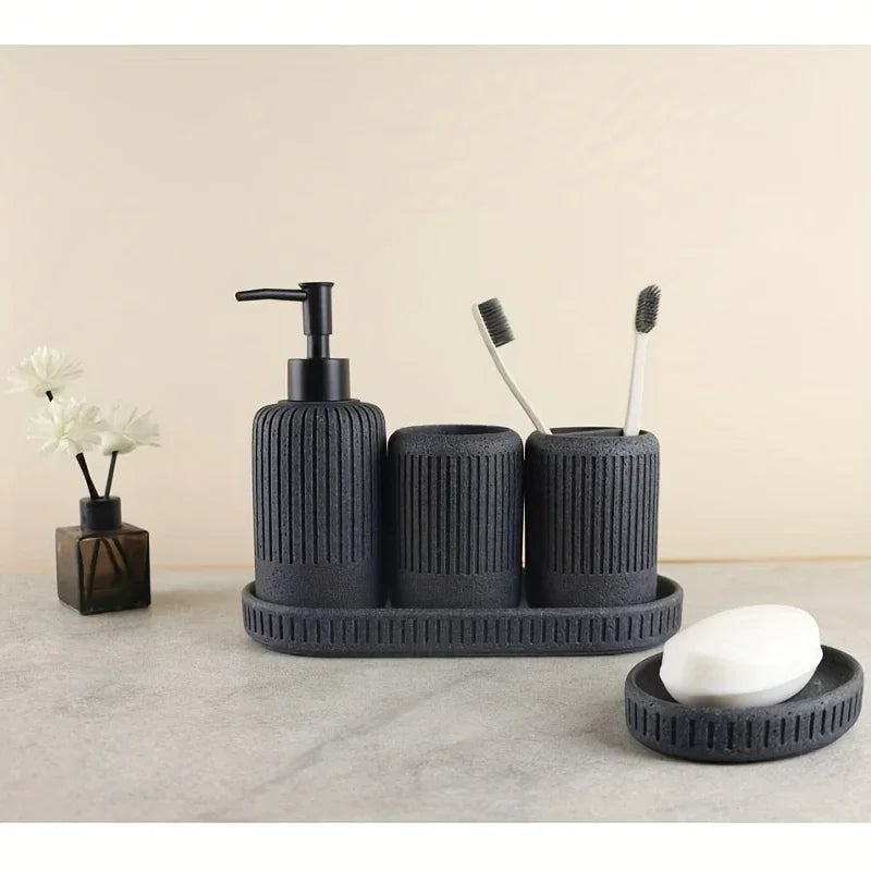 Bathroom Accessories Set - S Bathroom Accessory Set, Toothbrush Holders Set, Soap Dispenser, Tray,... - House Of Avana