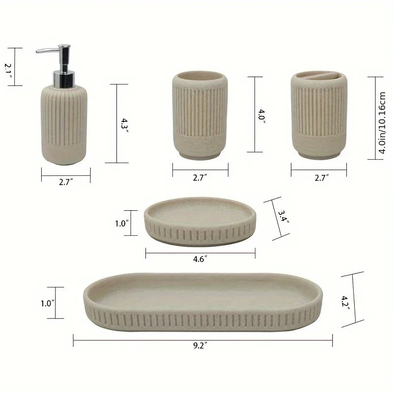 Bathroom Accessories Set - S Bathroom Accessory Set, Toothbrush Holders Set, Soap Dispenser, Tray,... - House Of Avana