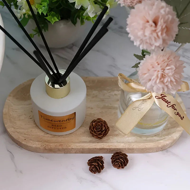 [elegant Vanity Tray] Elegant Natural Stone Oval Vanity Tray - Durable Multi-functional Jewelry &... - House Of Avana