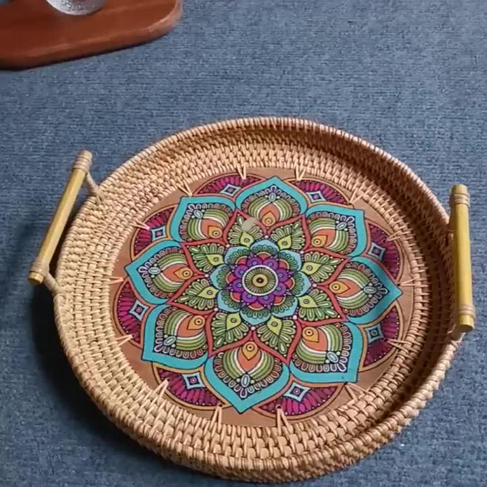 Double Handwoven Rattan Wicker Tray - House Of Avana