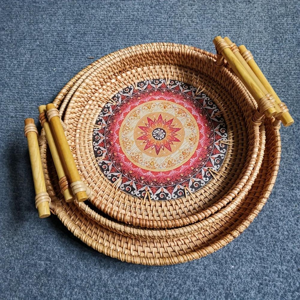 Double Handwoven Rattan Wicker Tray - House Of Avana