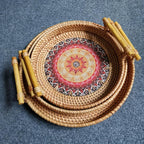 Double Handwoven Rattan Wicker Tray - House Of Avana