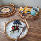 Double Handwoven Rattan Wicker Tray - House Of Avana