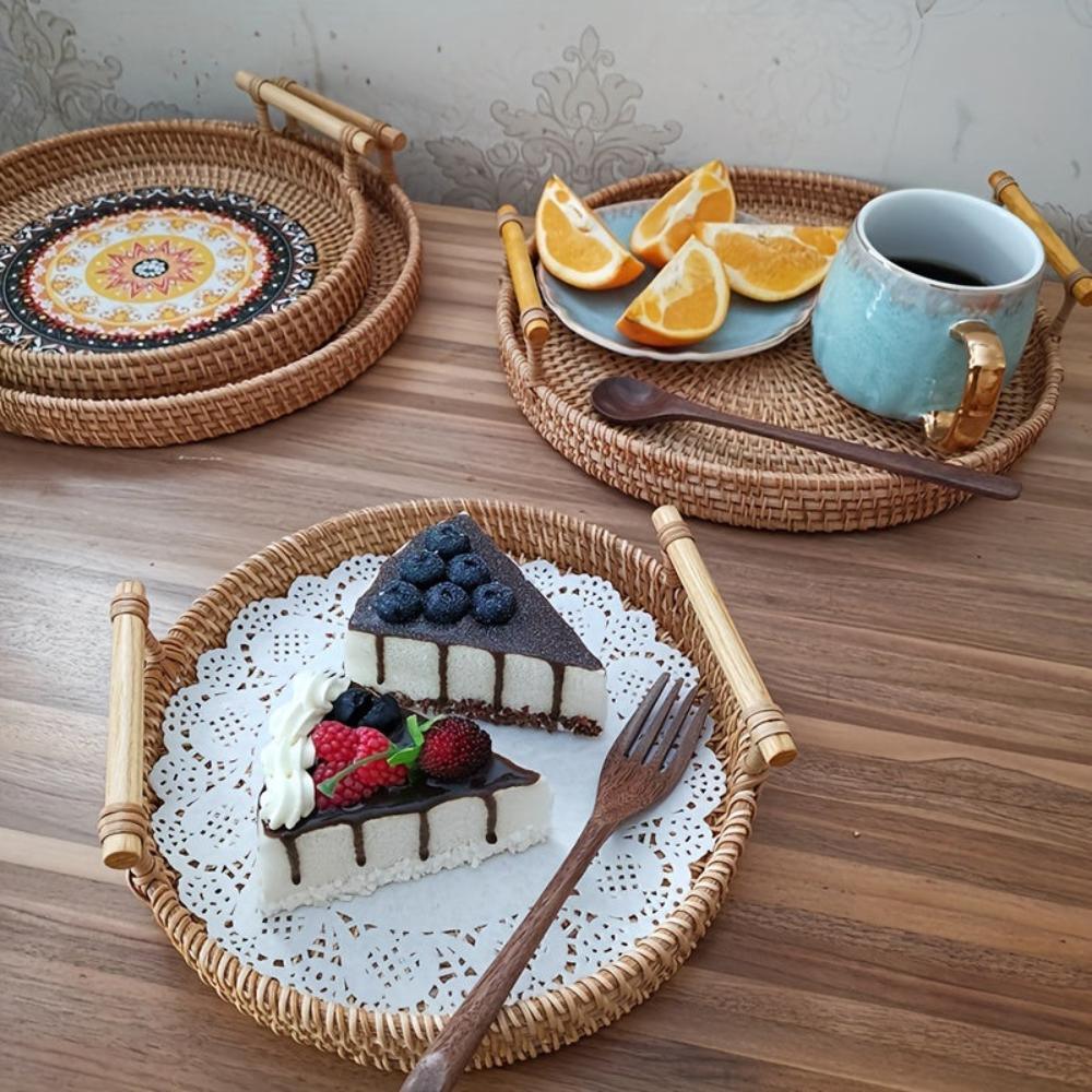 Double Handwoven Rattan Wicker Tray - House Of Avana