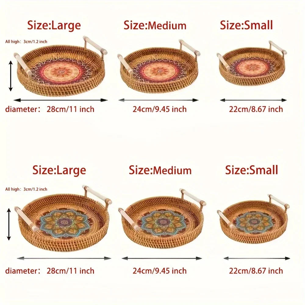 Double Handwoven Rattan Wicker Tray - House Of Avana