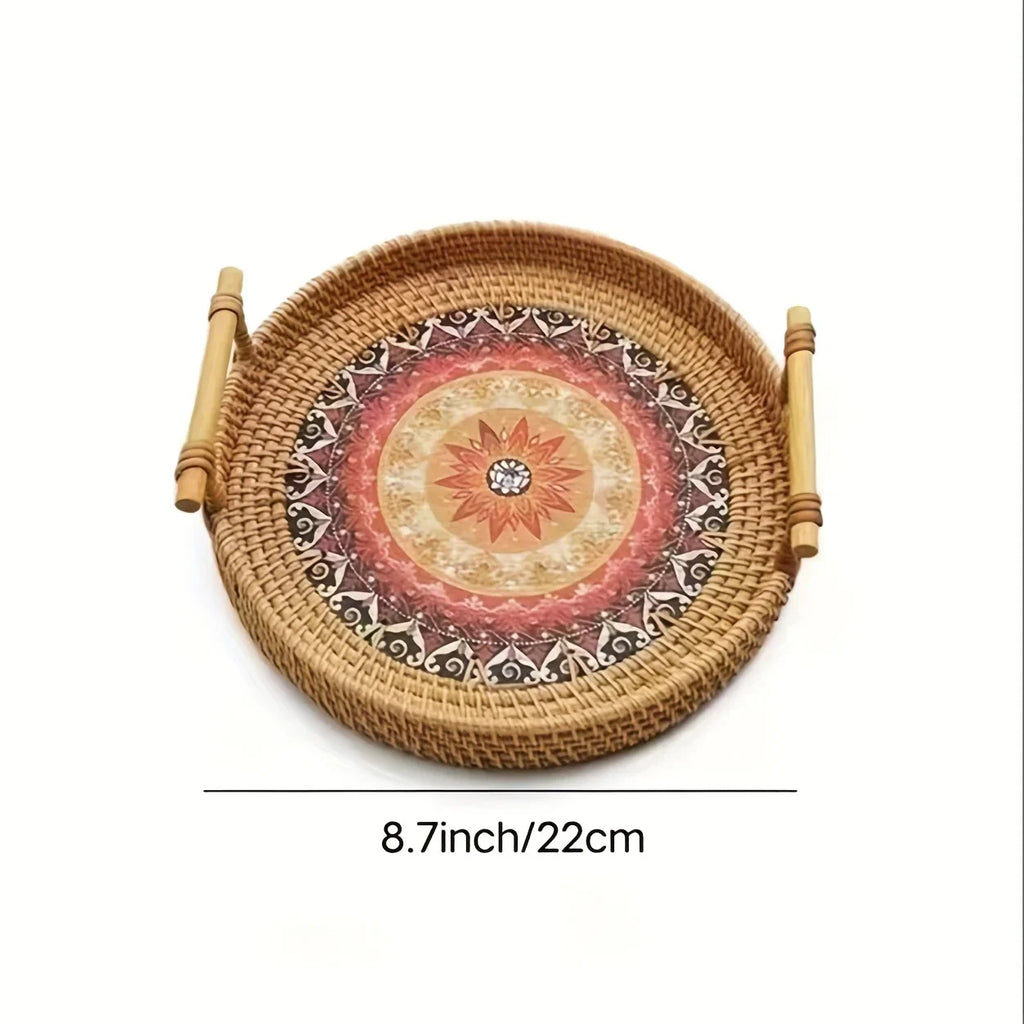 Double Handwoven Rattan Wicker Tray - House Of Avana