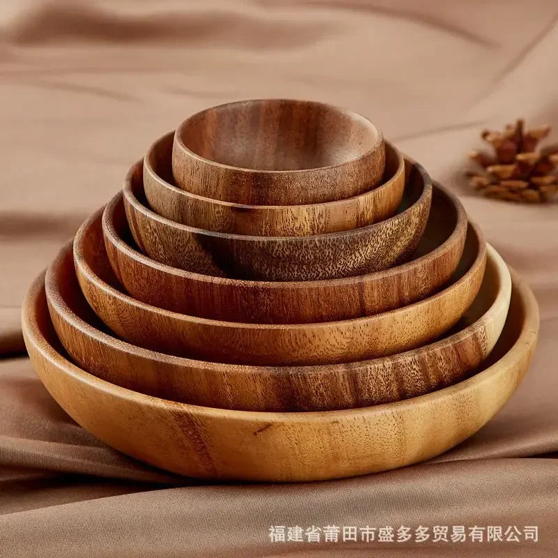 Kitchen Round Wooden Dried Fruit Tray Snack Plate Handcraft Food Dish Tray Walnut Wood Tableware... - House Of Avana
