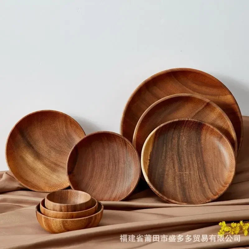 Kitchen Round Wooden Dried Fruit Tray Snack Plate Handcraft Food Dish Tray Walnut Wood Tableware... - House Of Avana