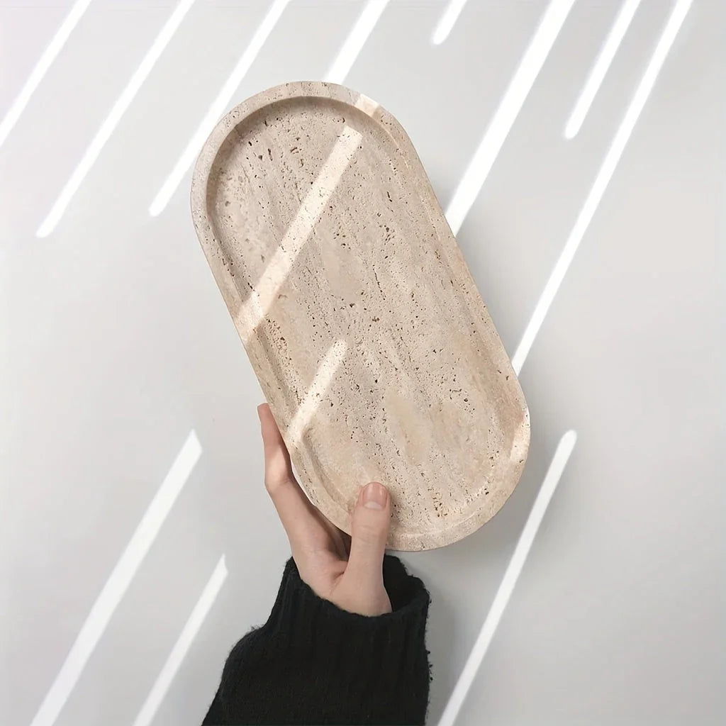 Vanity Tray - Durable Natural Stone Oval, front view - House Of Avana