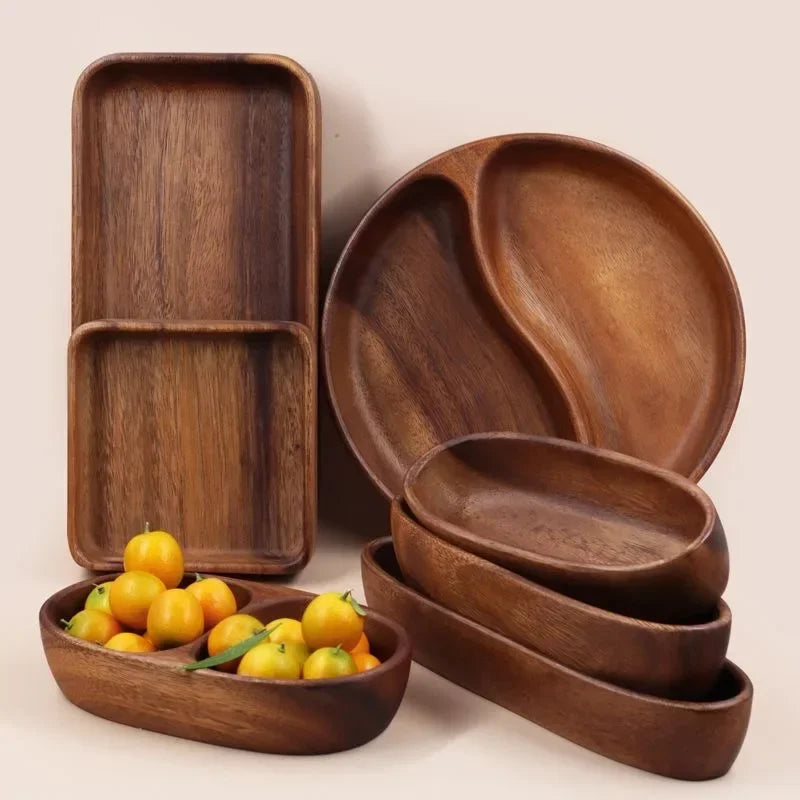 Acacia Wood Tray, Small Kung Fu Tea Tabletop Storage Plate, front view - House Of Avana