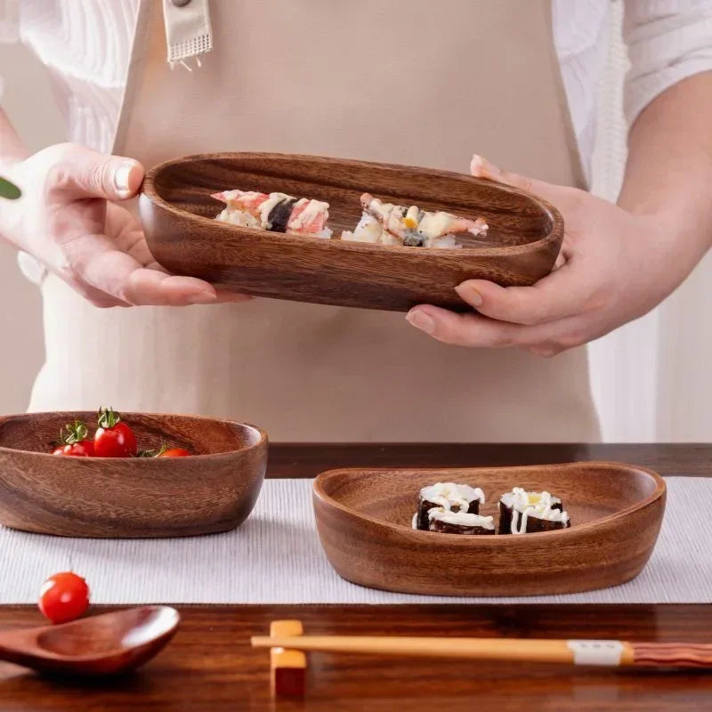Acacia Wood Tray, Small Kung Fu Tea Tabletop Storage Plate, detail shot - House Of Avana