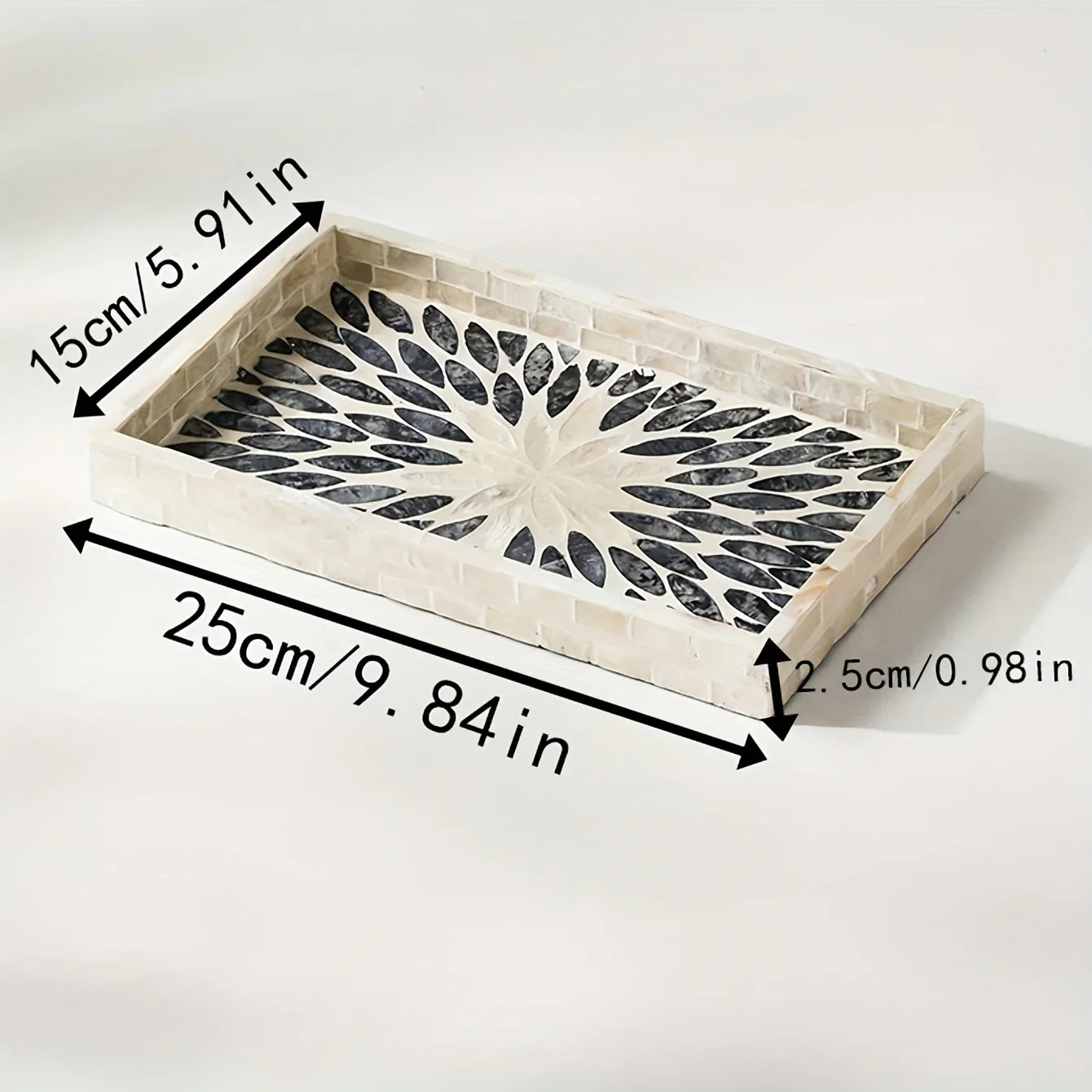 Elegant Rectangular Shell-inlaid Decorative Tray - Handcrafted Melamine Art Deco Design with Colorful... - House Of Avana