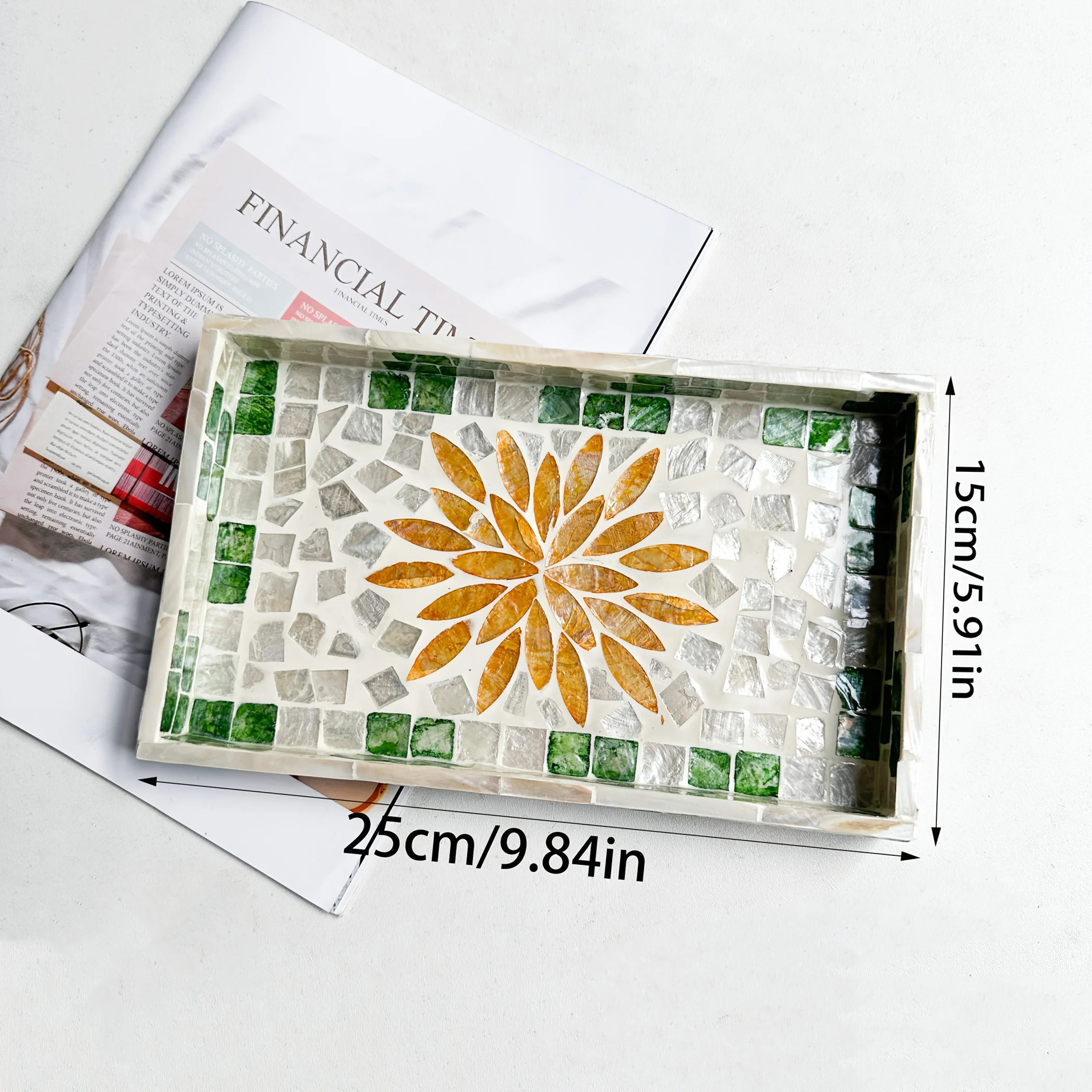 Elegant Rectangular Shell-inlaid Decorative Tray - Handcrafted Melamine Art Deco Design with Colorful... - House Of Avana